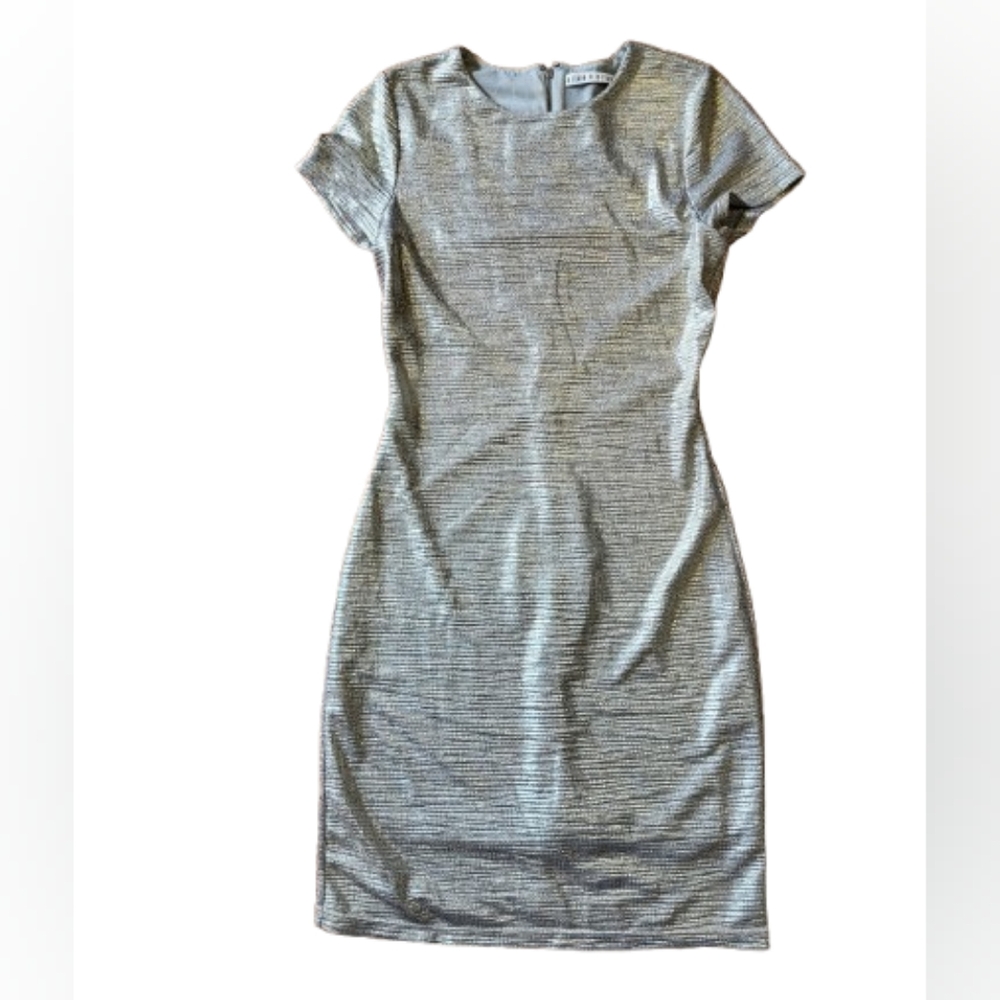 Alice + Olivia Delora Metallic Sheath Mini Dress Silver Stretch Women's Size 2